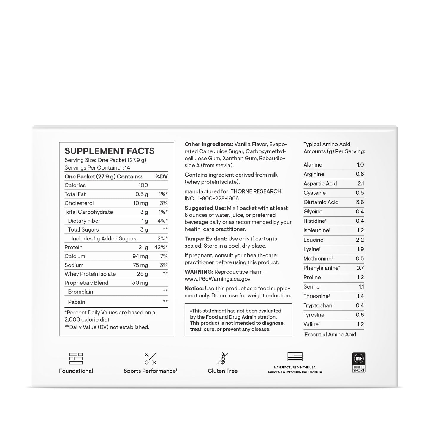 Whey Protein Isolate - Vanilla Flavored - 14 Packets