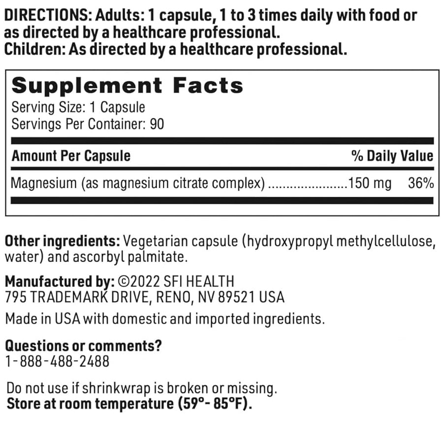 Magnesium Citrate - 90 Vegetarian Capsules