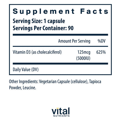 Vitamin D3 5000IU - 90 Vegetarian Capsules