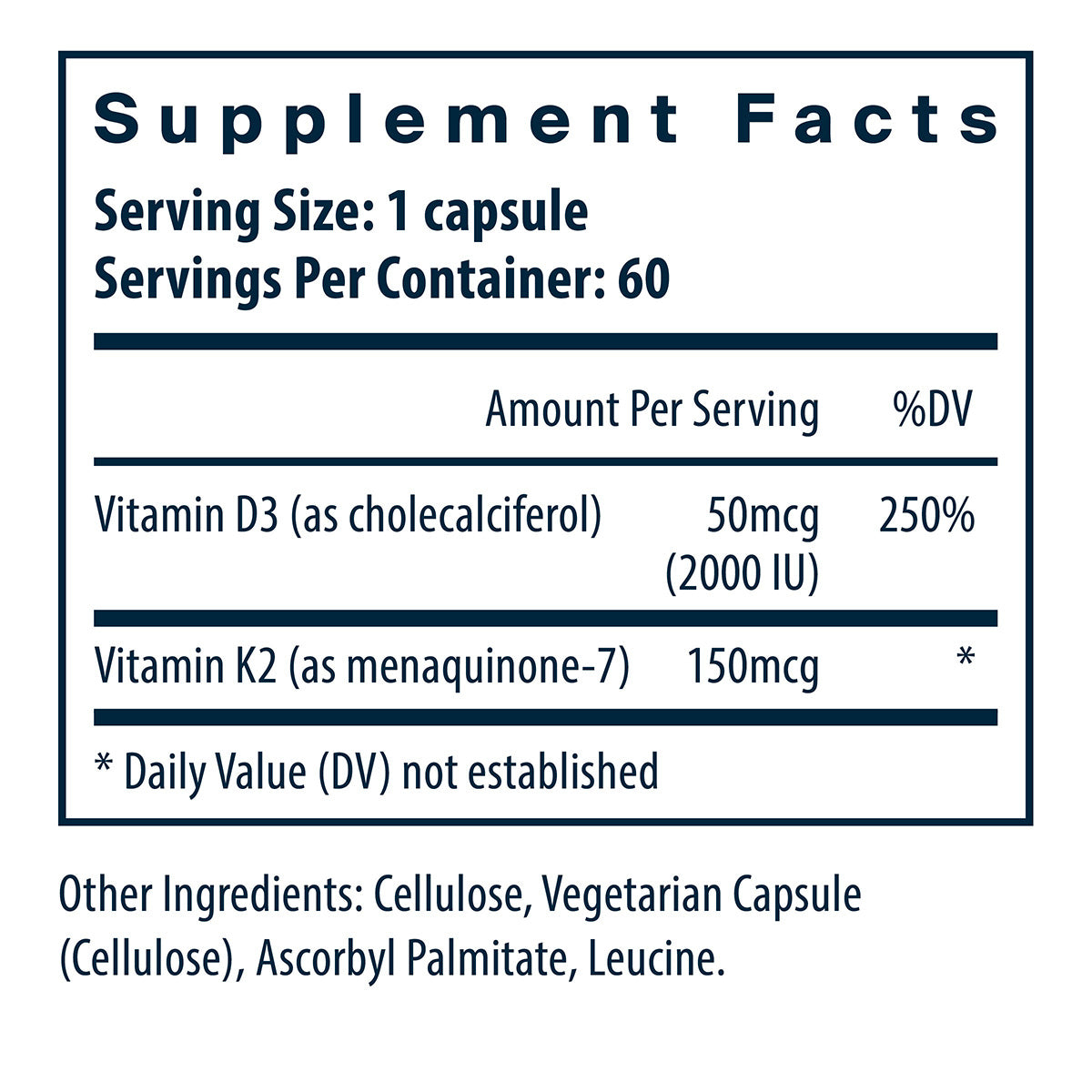 Vitamin D3 + K2 - 60 Vegetarian Capsules